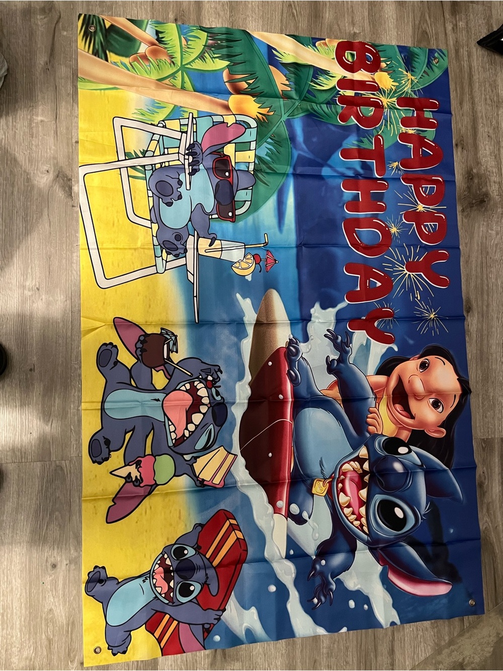 Disney Lilo & Stitch Kids Blue and Yellow Birthday Backdrop